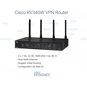 Cisco RV340W wireless router Dual-band (2.4 GHz / 5 GHz) Gigabit Ethernet Black